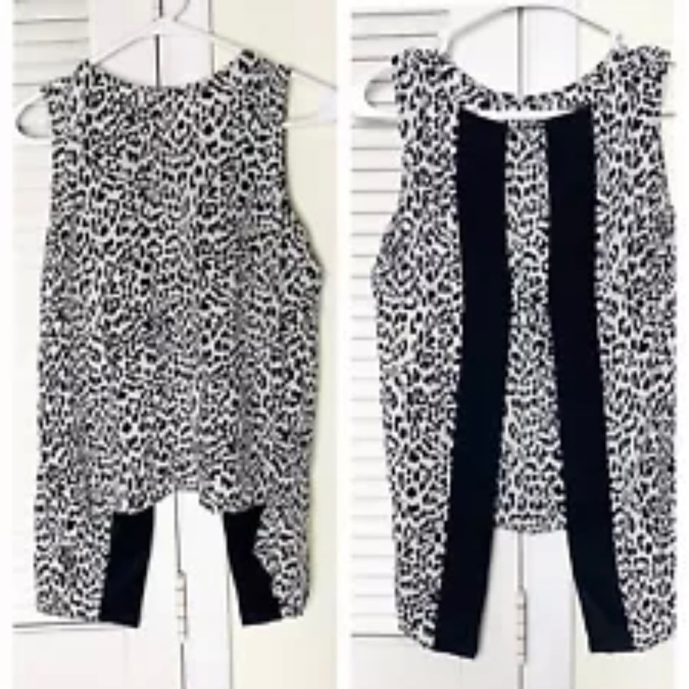 Parker Black White Sleeveless 100% Silk Hi-Top Size Medium Open Back Womens